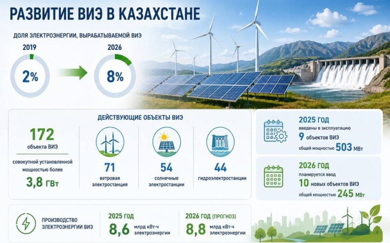 🔹Қазақстанның энергия теңгеріміндегі ЖЭК үлесі алты жылда 4 есеге өсті